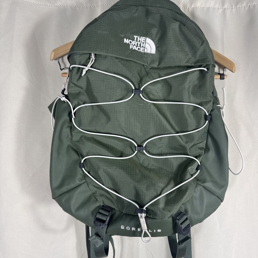 The North Face Borealis Backpack Green FlexVent Bungee Hiking School Laptop Bag